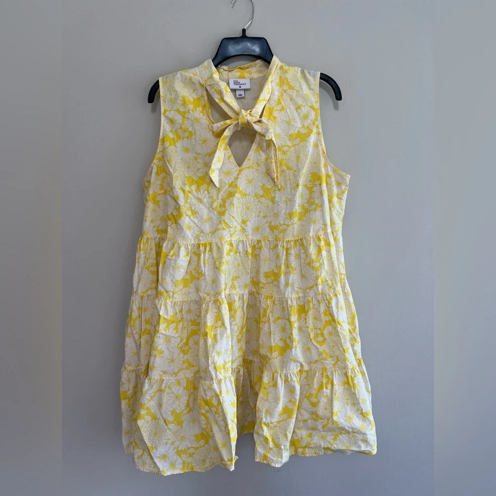 Lisa Marie Fernandez X Target Floral Yellow Cotton Tiered Dress Neck Tie, L - Picture 8 of 9
